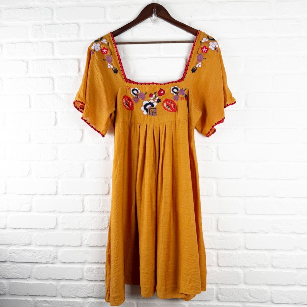 Madewell Mustard Embroidered Mini Dress